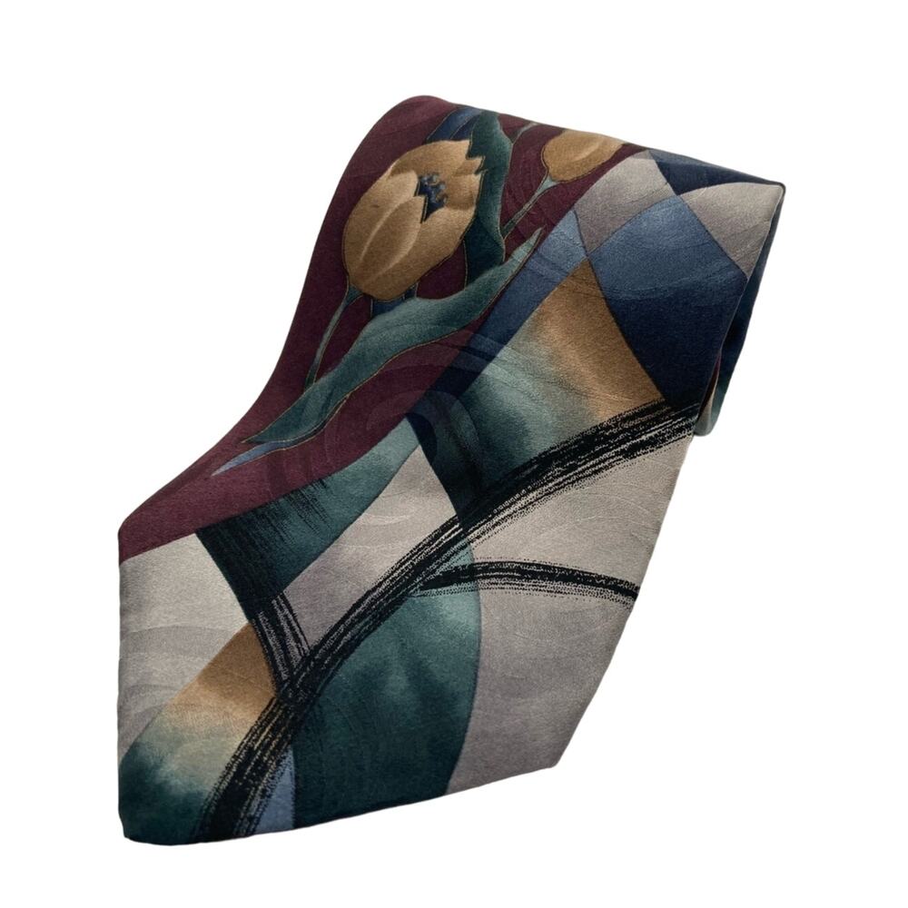 Pierre Cardin Men's Abstract Geometric Silk Extra Long Necktie  65"L x  4"W